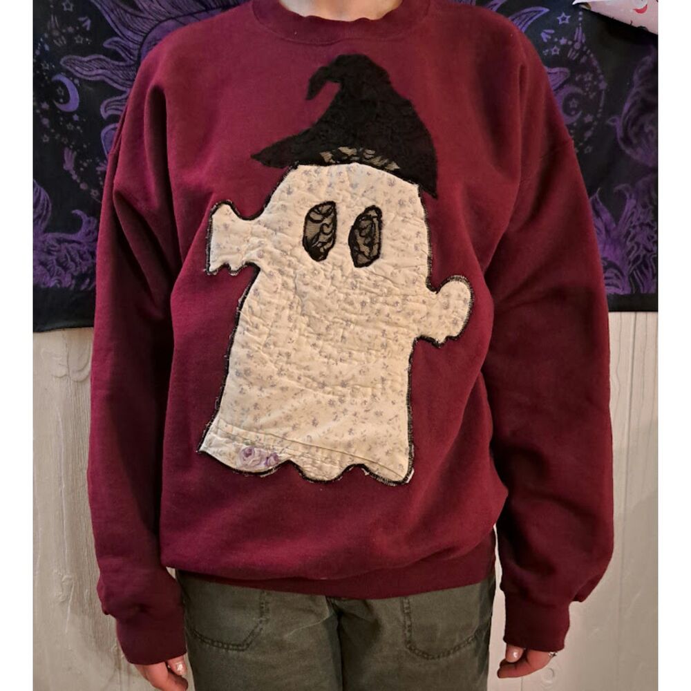 One-of-a-Kind Upcycled Vintage Quilt Ghost Sweatshirt Size Large
